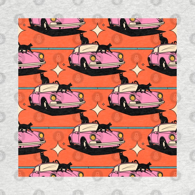 Cool Car Black Cat Pattern in orange by The Charcoal Cat Co.